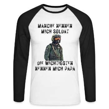 Soldat Papa - Unisex Baseballshirt langarm - Weiß/Schwarz - Vorne - Nik (191cm)