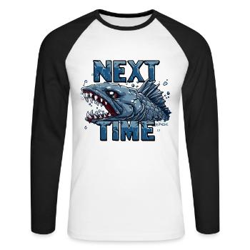 Better luck next time: Fish Angler - Unisex Long Sleeve Baseball T-Shirt - white/black - Front - Nik (191cm)