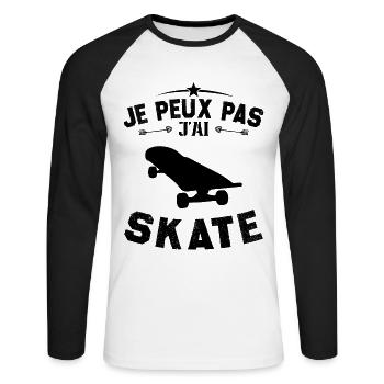 Je peux pas jai skate - T-shirt baseball manches longues Homme - blanc/noir - Devant - Nik (191cm)