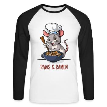 Pattes et Ramen Dictons animaux de rat drôles - T-shirt baseball manches longues Homme - blanc/noir - Devant - Nik (191cm)