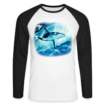 Blauwal - Unisex Baseballshirt langarm - Weiß/Schwarz - Vorne - Nik (191cm)