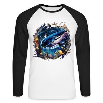 Blauwal - Unisex Baseballshirt langarm - Weiß/Schwarz - Vorne - Nik (191cm)