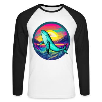 Blauwal - Unisex Baseballshirt langarm - Weiß/Schwarz - Vorne - Nik (191cm)