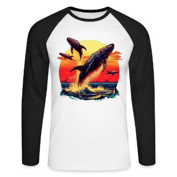 Blauwal - Unisex Baseballshirt langarm - Weiß/Schwarz - Vorne - Nik (191cm)