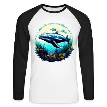 Blauwal - Unisex Baseballshirt langarm - Weiß/Schwarz - Vorne - Nik (191cm)