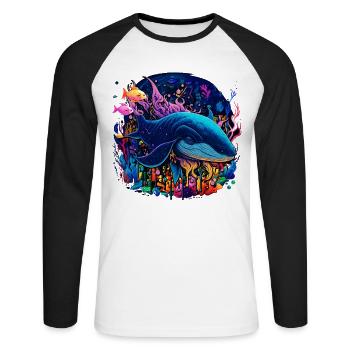 Blue Whale - Unisex Baseballshirt langarm - Weiß/Schwarz - Vorne - Nik (191cm)