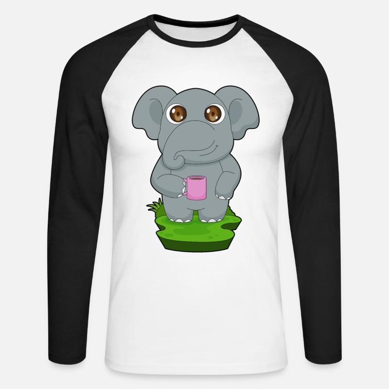 Elefant Kaffee Becher - Unisex Baseballshirt langarm - Weiß/Schwarz