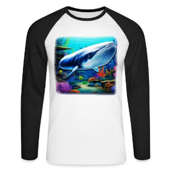 Blauwal - Unisex Baseballshirt langarm - Weiß/Schwarz - Vorne - Nik (191cm)