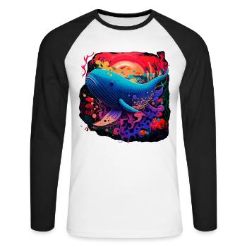 Blauwal - Unisex Baseballshirt langarm - Weiß/Schwarz - Vorne - Nik (191cm)