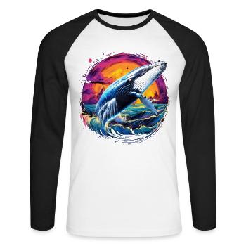 Blauwal - Unisex Baseballshirt langarm - Weiß/Schwarz - Vorne - Nik (191cm)