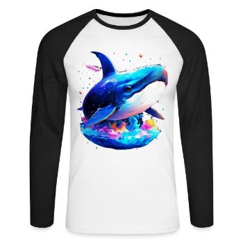 Blauwal - Unisex Baseballshirt langarm - Weiß/Schwarz - Vorne - Nik (191cm)