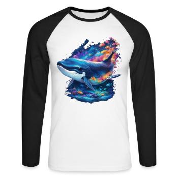 Blauwal - Unisex Baseballshirt langarm - Weiß/Schwarz - Vorne - Nik (191cm)