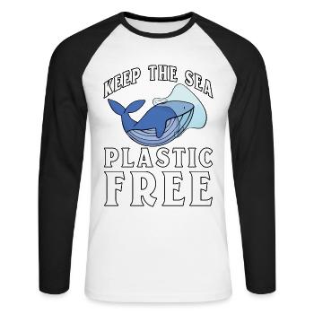 Halten Sie das Meer plastikfrei - Unisex Baseballshirt langarm - Weiß/Schwarz - Vorne - Nik (191cm)