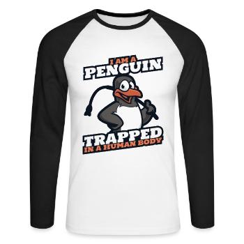 Je suis un pingouin piégé dans un corps humain - T-shirt baseball manches longues Homme - blanc/noir - Devant - Nik (191cm)