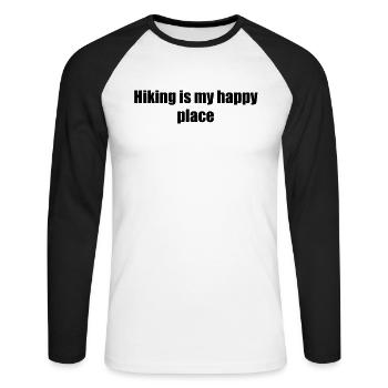 Wandern - Hiking is my happy place - Unisex Baseballshirt langarm - Weiß/Schwarz - Vorne - Nik (191cm)