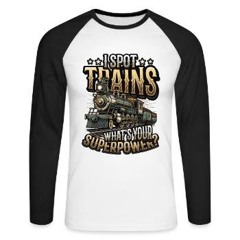 Trainspotting Train Lovers Trains - T-shirt baseball manches longues Homme - blanc/noir - Devant - Nik (191cm)