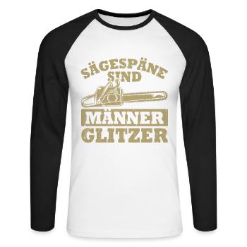 La sciure de bois, c’est le pailleté des hommes - T-shirt baseball manches longues Homme - blanc/noir - Devant - Nik (191cm)