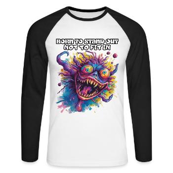 Né pour se démarquer, ne pas s’intégrer, être différent, cool - T-shirt baseball manches longues Homme - blanc/noir - Devant - Nik (191cm)