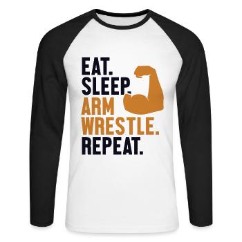 Manger Dormir Bras Lutter Répéter Exercice Entraîneur Bras - T-shirt baseball manches longues Homme - blanc/noir - Devant - Nik (191cm)