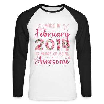 Februar 2014 Geschenk zum 10-jährigen Jubiläum für Frauen - Unisex Baseballshirt langarm - Weiß/Schwarz - Vorne - Nik (191cm)