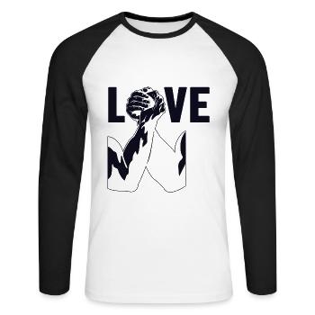 Love Techniques Exercise Hand Wrestling Arm - Unisex Long Sleeve Baseball T-Shirt - white/black - Front - Nik (191cm)