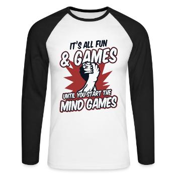 Until You Start The Mind Games Exercise Arm - Unisex Long Sleeve Baseball T-Shirt - white/black - Front - Nik (191cm)
