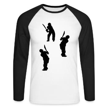 Silhouette De Cricket Silhouettes De Joueur De Cricket - T-shirt baseball manches longues Homme - blanc/noir - Devant - Nik (191cm)