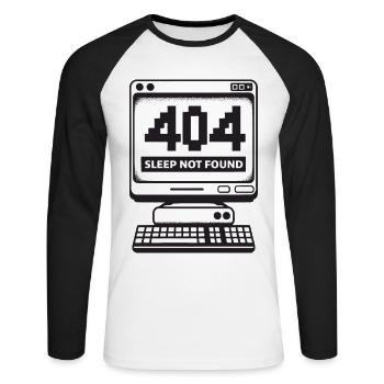 404 Sleep Not Found Drôle de programmateur d’insomnie - T-shirt baseball manches longues Homme - blanc/noir - Devant - Nik (191cm)