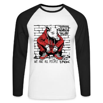Wir sind Menschen, slawische Hocke, Gopnik Party - Unisex Baseballshirt langarm - Weiß/Schwarz - Vorne - Nik (191cm)