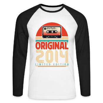 Vintage Birthday Gift 2014. Retro 2014. - Unisex Long Sleeve Baseball T-Shirt - white/black - Front - Nik (191cm)