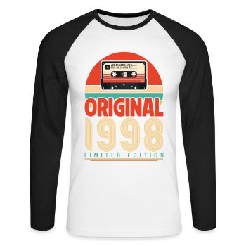 Vintage 1998 Geburtstagsgeschenk. Retro 1998. - Unisex Baseballshirt langarm - Weiß/Schwarz - Vorne - Nik (191cm)