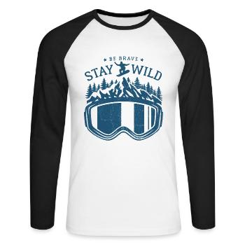 Snowboard - Be Brave Stay Wild - Snowboarder - Unisex Baseballshirt langarm - Weiß/Schwarz - Vorne - Nik (191cm)