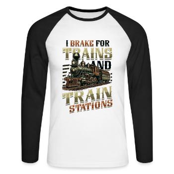 Trainspotting Train Lovers Trains - T-shirt baseball manches longues Homme - blanc/noir - Devant - Nik (191cm)