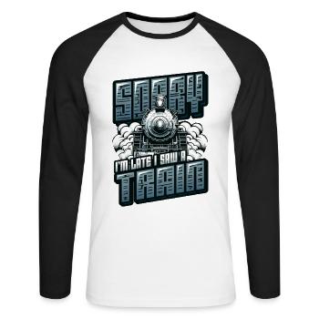Trainspotting Train Lovers Trains - T-shirt baseball manches longues Homme - blanc/noir - Devant - Nik (191cm)