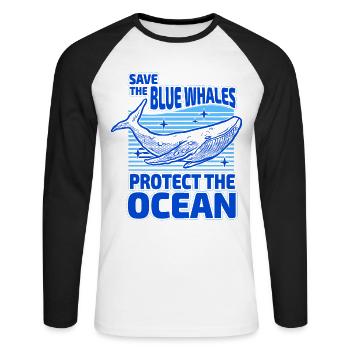 Save the Blue Whales protect the Ocean - Unisex Long Sleeve Baseball T-Shirt - white/black - Front - Nik (191cm)