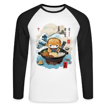 Shabu Shabu Ukiyo-E Kawaii Japanese Food Design - Unisex Long Sleeve Baseball T-Shirt - white/black - Front - Nik (191cm)