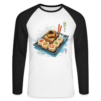 Japanese Sushi Streetwear Aesthetic Design - Unisex Long Sleeve Baseball T-Shirt - white/black - Front - Nik (191cm)