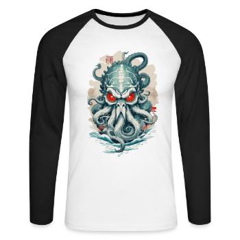 Yokai Tentacles Sea Monster Demon Vintage Japan - Unisex Long Sleeve Baseball T-Shirt - white/black - Front - Nik (191cm)