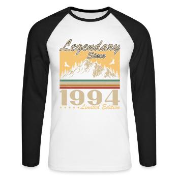 Legendary Since 1994 Vintage Vintage Birthday - Unisex Long Sleeve Baseball T-Shirt - white/black - Front - Nik (191cm)