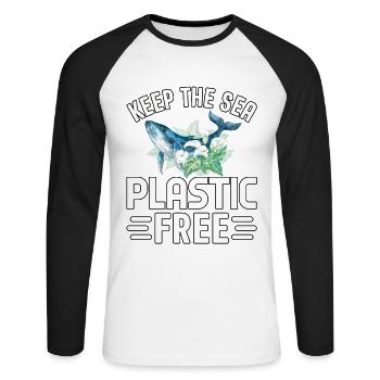 Halten Sie das Meer plastikfrei - Unisex Baseballshirt langarm - Weiß/Schwarz - Vorne - Nik (191cm)
