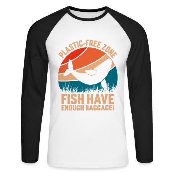 Plastic-Free Zone Fish Have enough Baggage - Unisex Long Sleeve Baseball T-Shirt - white/black - Front - Nik (191cm)