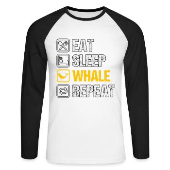 Essen Schlaf Wal Wiederholung - Unisex Baseballshirt langarm - Weiß/Schwarz - Vorne - Nik (191cm)