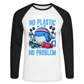 No Plastic No Problem - Unisex Long Sleeve Baseball T-Shirt - white/black - Front - Nik (191cm)