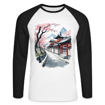 Japan Vintage Aesthetic Retro Streetwear Design - Unisex Long Sleeve Baseball T-Shirt - white/black - Front - Nik (191cm)