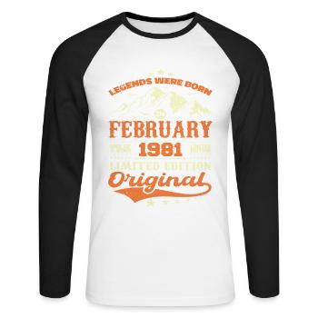 Cadeau Anniversaire 43 ans Nées En Février 1981 - T-shirt baseball manches longues Homme - blanc/noir - Devant - Nik (191cm)