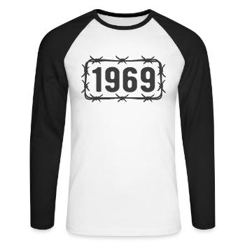 Anniversaire Vintage 1969 fil de fer barbelé - T-shirt baseball manches longues Homme - blanc/noir - Devant - Nik (191cm)