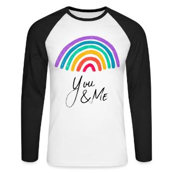 Liebesgrafik you and me Regenbogen - Unisex Baseballshirt langarm - Weiß/Schwarz - Vorne - Nik (191cm)