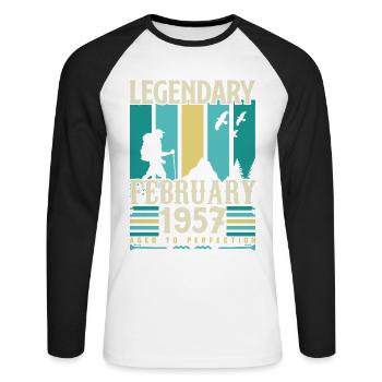 Cadeau Vintage Anniversaire Février 1957, février. - T-shirt baseball manches longues Homme - blanc/noir - Devant - Nik (191cm)