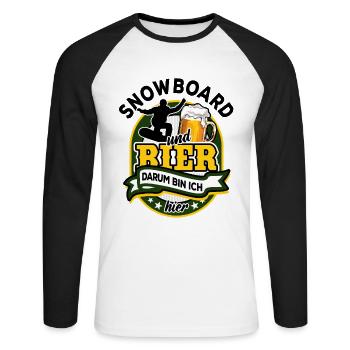 Snowboard & Bier - darum bin ich hier - Unisex Baseballshirt langarm - Weiß/Schwarz - Vorne - Nik (191cm)