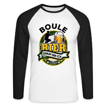 Boule & Bier - darum bin ich hier - Unisex Baseballshirt langarm - Weiß/Schwarz - Vorne - Nik (191cm)